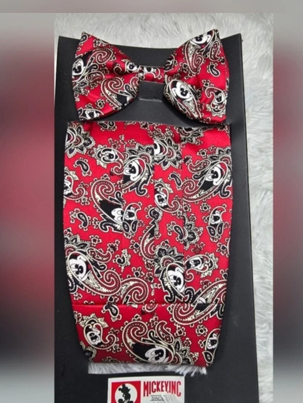 Disney Mickey Mouse Red Paisley Bow Tie & Cummerbund Set NWT